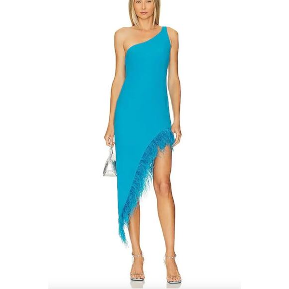 Amanda Uprichard  x Viera One Shoulder Ostrich Feather Dress Maui Sz XS - Picture 1 of 7